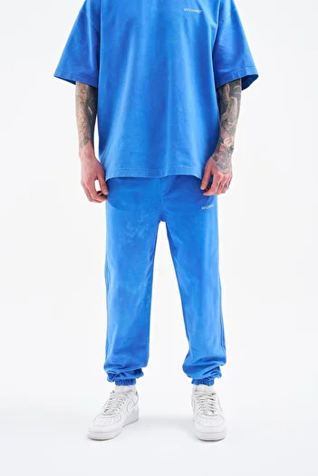 Machinist Men's Relaxed Washed Soft Blue Spotted Sweatpants