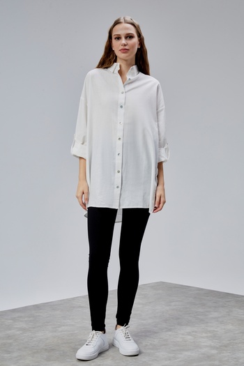 TF The Fancy For You Kadın Apoletli Katlamalı Uzun Kol Oversize Gömlek