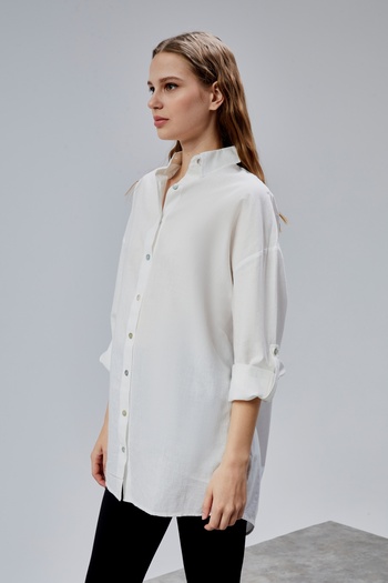 TF The Fancy For You Kadın Apoletli Katlamalı Uzun Kol Oversize Gömlek