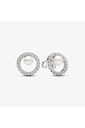 Pandora Round Halo Pave Earrings With Freshwater Pearls - 925 Silver