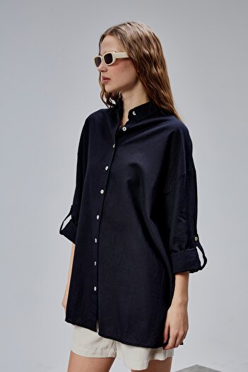 TF The Fancy For You Kadın Apoletli Katlamalı Uzun Kol Oversize Gömlek
