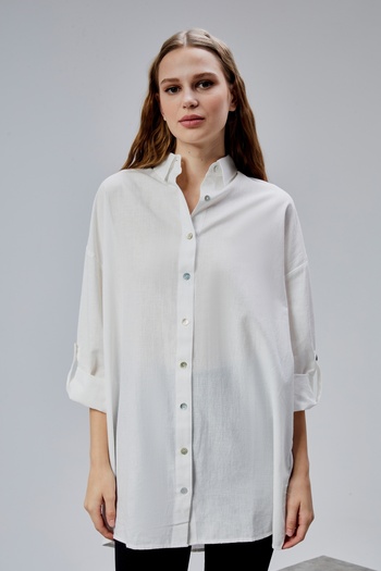 TF The Fancy For You Kadın Apoletli Katlamalı Uzun Kol Oversize Gömlek
