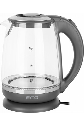 ECG Electric kettle glass mug ECG RK 2020 gray, 2 L, 2200 W, blue backlight