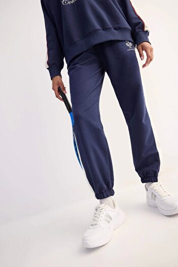 DeFacto D7138 Lacivert DeFactoFit Standart Fit Sporcu Jogger İnce Eşofman Altı Beli Bağcıklı Cepli B