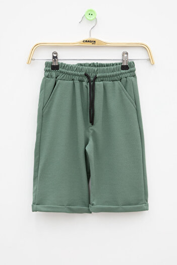 Cansın Mini Green Elastic Waist Pompom Fabric Basic Boy Shorts 21167