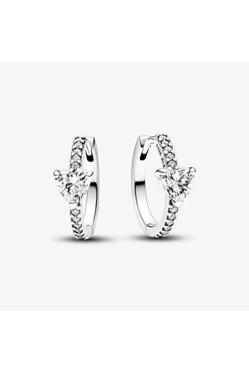Pandora Pandora Round Earrings with Sparkling Heart Zirconia - 925 Silver