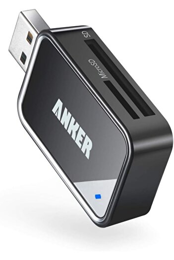 Anker قارئ بطاقات SD 2 في 1 بمنفذ USB 3.0 من Anker لبطاقات SDXC وSDHC وSD وMMC وRS-MMC وMicro SDXC وMicro SD وMicro