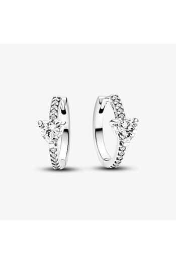 Pandora Pandora Round Earrings with Sparkling Heart Zirconia - 925 Silver