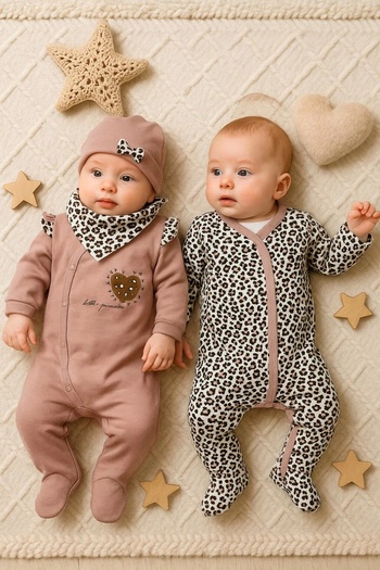 Babydonat Leopard Patterned Baby Girl Jumpsuit Set of 4