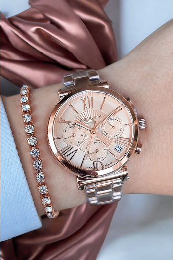 Dice Kayek 5 Atm Waterproof Rose Gold Steel Women's Wristwatch with Active Calendar with All Functions and Bracelet Gift