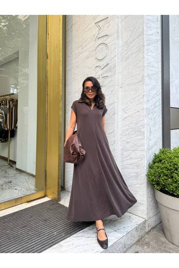 Ecenin Favorileri Rochie casual din bumbac cu guler polo