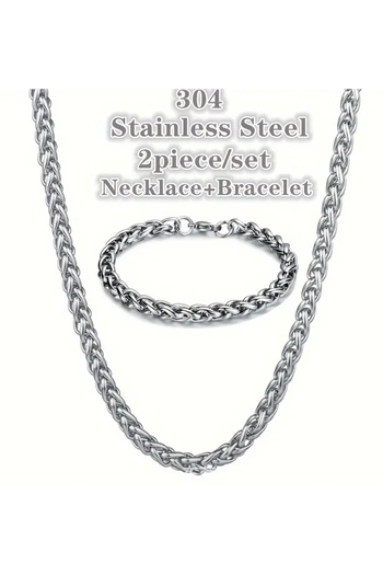 derokas 316 L Necklace Bracelet Set Guaranteed Not to Tarnish Thick Twisted Steel Chain