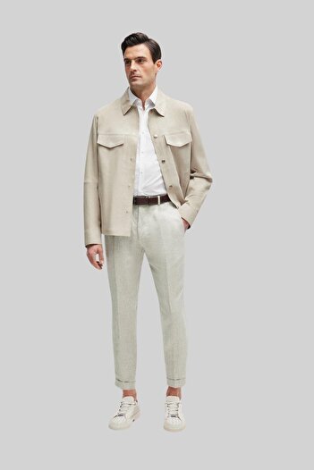 BOSS L-Mashirt Erkek Deri Ceket Krem 271