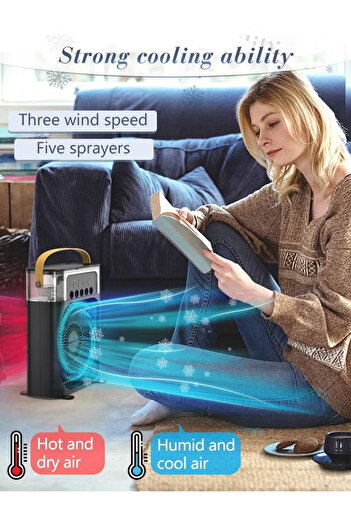 Primo Plus Portable Air Conditioner Fan Mini Evaporative Air Cooler with 7 Colors LED Light 1/2/3 H