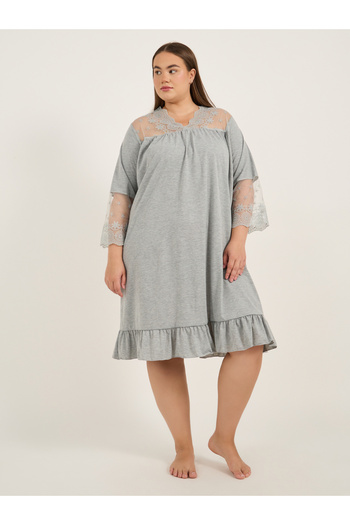Styli Plus Size Lace Insert V Neck Nightdress