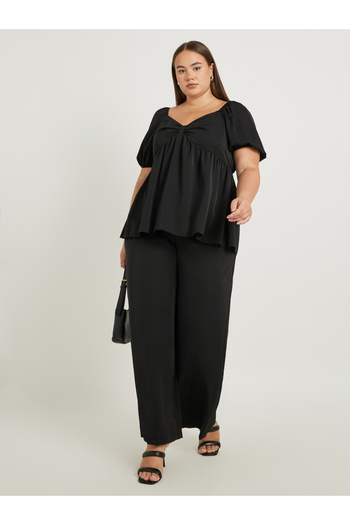 Styli Plus Size Solid Puff Sleeves Twist Front Top