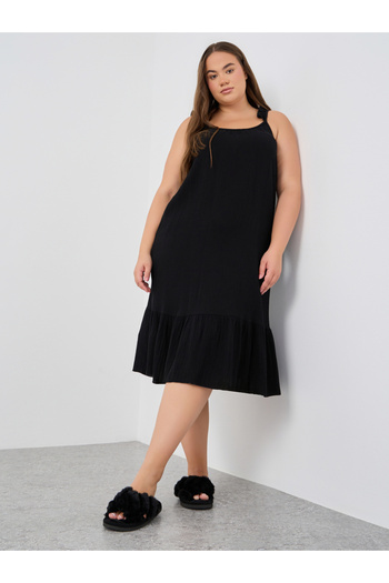 Styli Plus Size Cotton Gauze Ruffle Trim Slip Dress