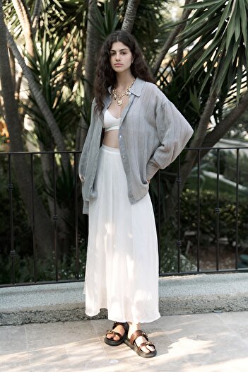 BOHEMAİ Seonag Flounced Ecru Long Skirt
