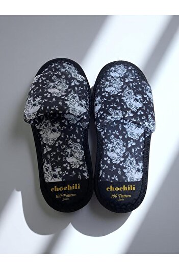 Chochili Unisex Floral Skull Παντόφλες για το σπίτι με ανοιχτό μπροστινό μέρος