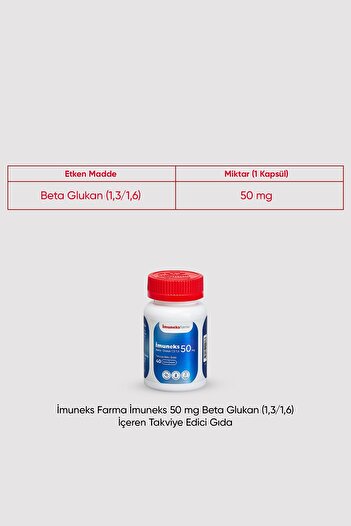 Imuneks Farma Immuneex 50 Mg Beta Glucan (1,3/1,6) Containing Food Supplement 40 Capsules X 2 Pcs