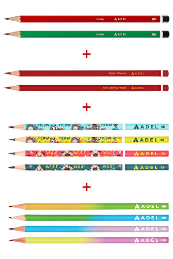 Adel Assorted Pencil Set of 12,Red Pencil,Coral Pencil,Pastel and Animal Pattern Pencils