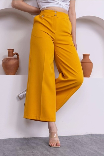 lodmela Pocket Detailed Palazzo Trousers 301-Yellow