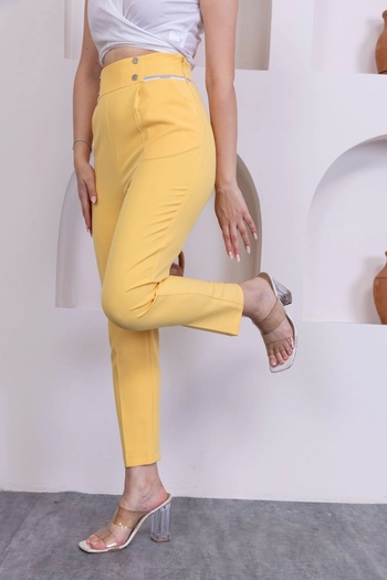 lodmela High Waist Women's Trousers with Pocket Detail 329-Yellow
