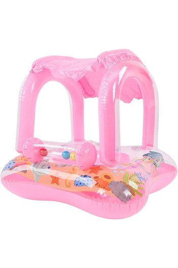 Picodino Inflatable boat ring with removable sunshade and rattle toys, 60x58x60 cm, pink