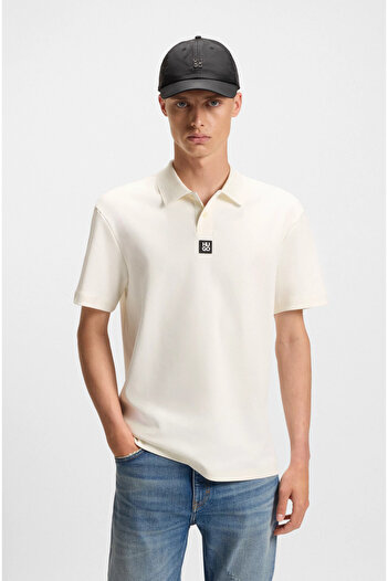 HUGO Erkek Dokuma Polo Yaka Kısa Kol Günlük Ekru Polo Yaka T-Shirt 50517638-103