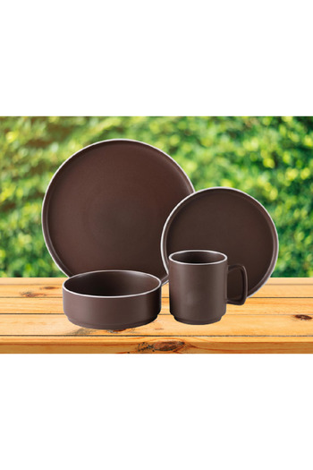 Bien Servi Contemporary Design Stoneware Dinner Set Brown