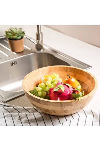 Danube Home Aaron Bamboo Salad Bowl Nature D28 X 10Cm Fy23010