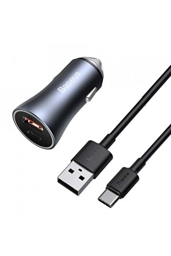 Baseus Car charger USB-A, USB-C, 40W with USB to Type-C cable, (TZCCJD-0G) - Dark gray