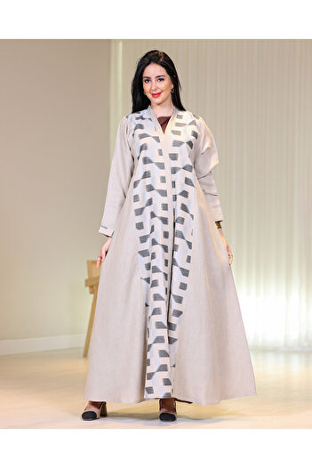 Elegant Digital embroidery linen abaya
