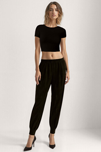 Vitrin Self Patterned Pleated Trousers with Elastic Waist
