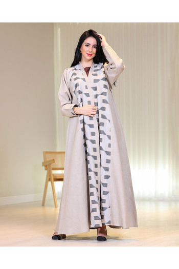 Elegant Digital embroidery linen abaya