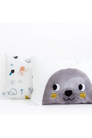 indiggo Set 2 pillowcases - seal - Rookie Humans, 100% satin cotton, colorful sea life and seal print, 51 cm