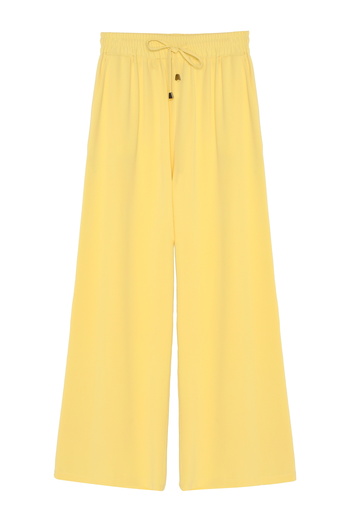 Quzu Elastic Waist Wide Leg Trousers Yellow