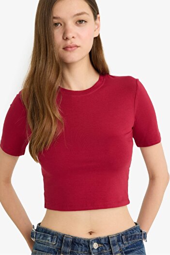 DeFacto Coool Fitted Crop Basic Plain Short Sleeve T-Shirt F8924Ax25Hs