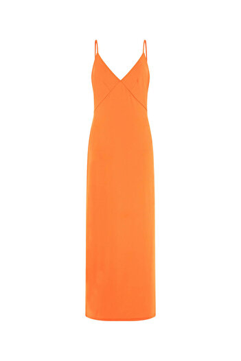 Guess Rochie lungă portocalie cu decolteu în V pentru femei W3gk65kbpz0a30n