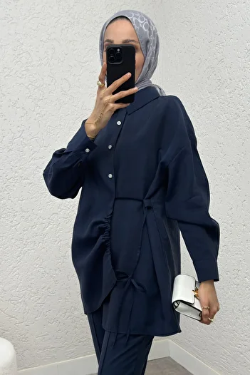 Salih Çelebi Skirt Hem Gathered Suit 2212 - Dark Blue