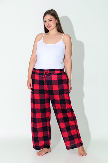 ModaLeaf Women's Plus Size Red Color Plaid Pattern Loose Bottom Home Wear