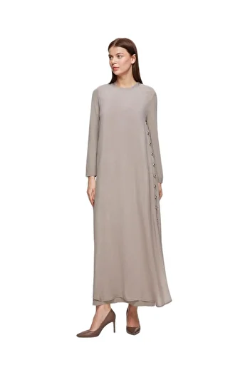 MISS DALIDA Mink Side Buttoned Cupro Dress T25Y-4052