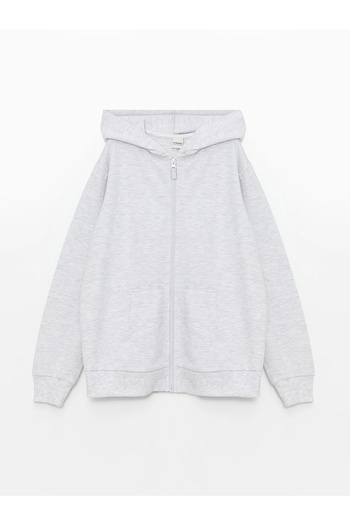 LC Waikiki Lcw Kids Gray Hooded Basic Long Sleeve Girl's Zippered Sweatshirt