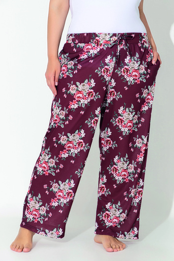 ModaLeaf Women's Plus Size Burgundy Colored Floral Pattern Loose Bottom Home Wear