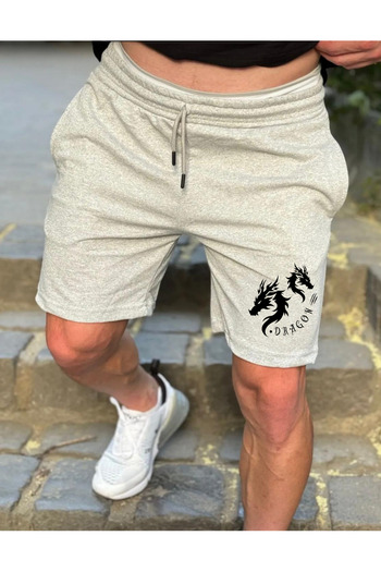 DEEPSENCE Erkek Gri Dragon Ejder Penye Günlük Şort Fitness Spor Egzersizi Koşu