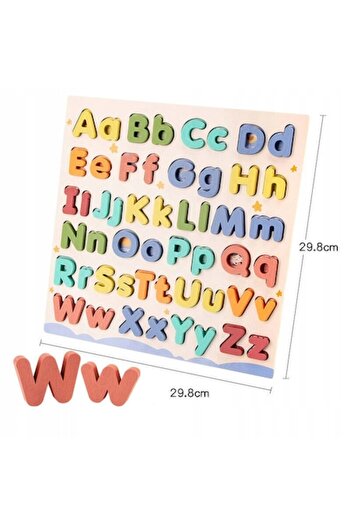 Star Master Wooden Puzzle Montessori Alphabet, Uppercase and Lowercase Letters 3D, 52 Thick Pieces