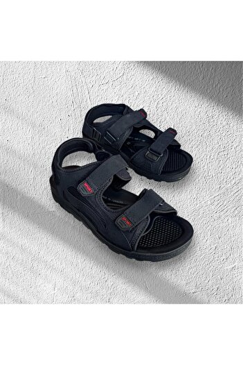 GENÇ Young Men's Black Orthopedic Sole Velcro Comfortable Sandals