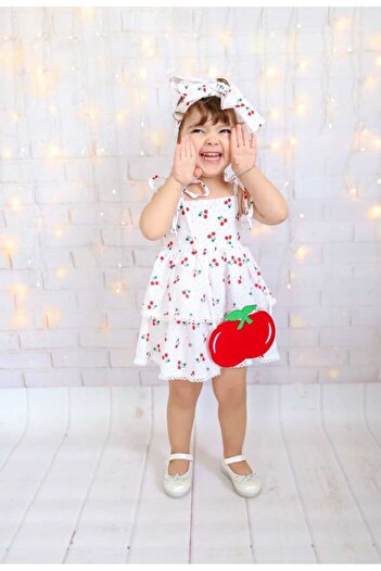 ÖRZİKİDS Cherry Dress Hair Bandana with Bag