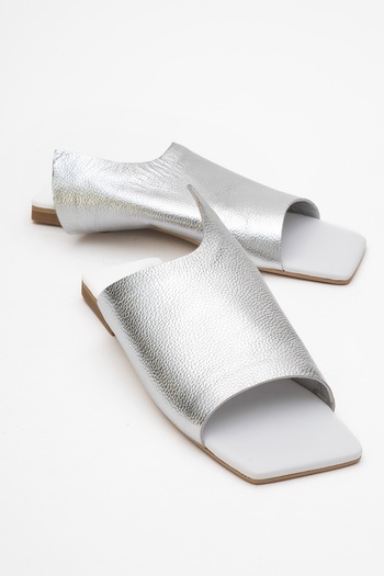 LuviShoes Γυναικείες παντόφλες LUCKY Silver από γνήσιο δέρμα