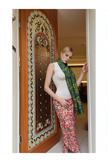 onliecraft Shal Fular Ethnic Pattern Paşmina Shawl 75X190